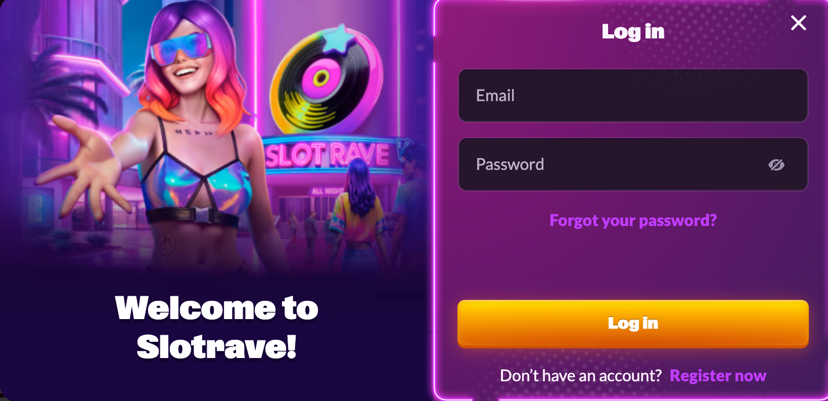 SlotRave login screen